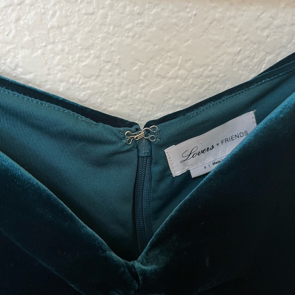LOVERS + FRIENDS | Andie Ruched Velvet Fabric Mini Dress in Deep Teal | Size S - Picture 6 of 11